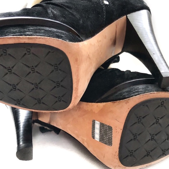 UGG Suede + Fur Slouch Platform Heel Ankle Bootie - Picture 6 of 7